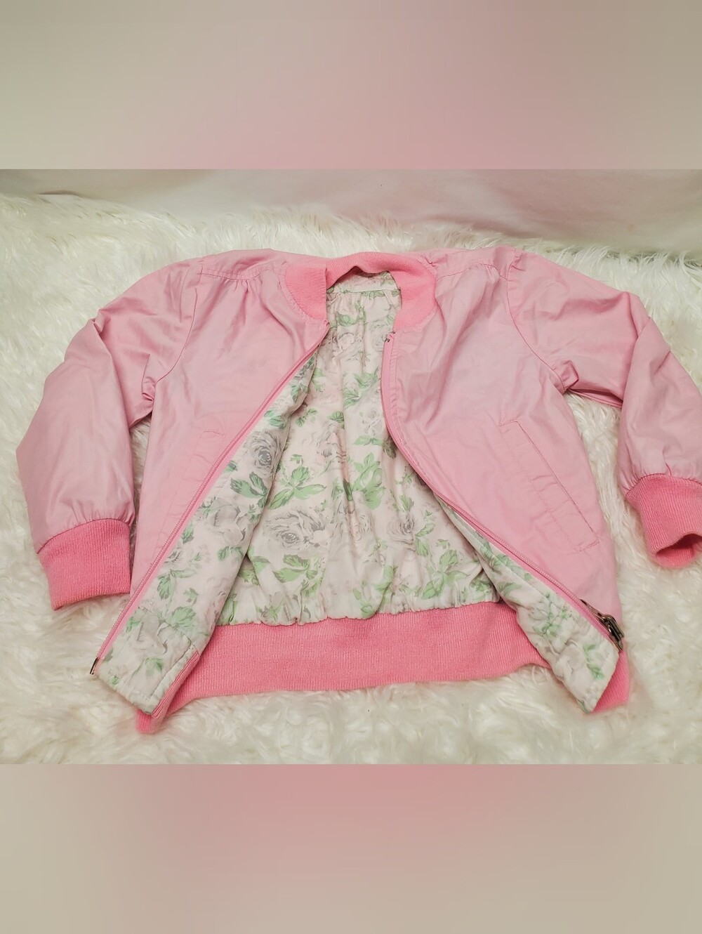 Girls' Lightweight Pink Bomber Jacket Vintage y2k 80s reversible floral rose